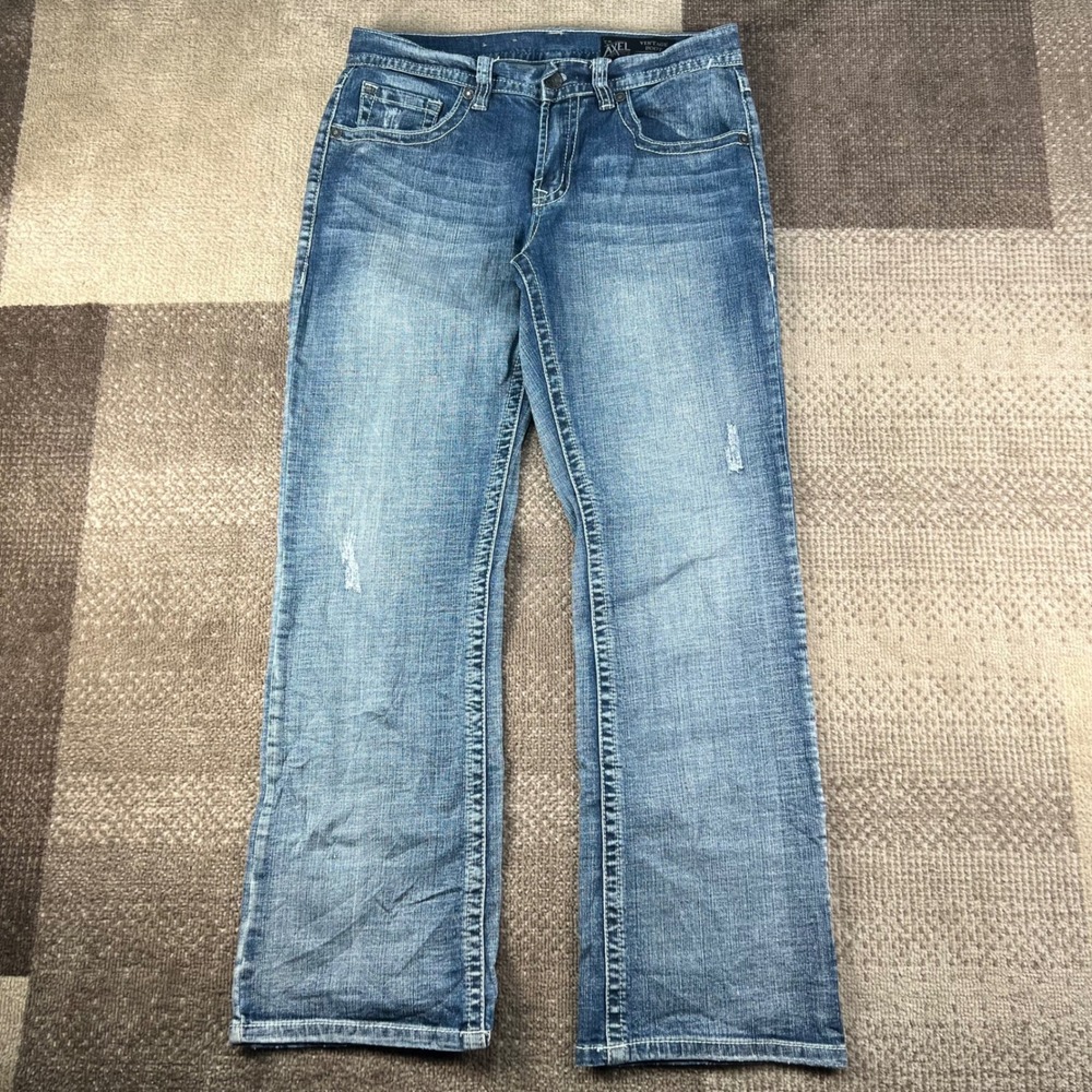 TK Axel Weston Vintage Bootcut Jeans Mens 30x32 Blue Distressed Whiskering